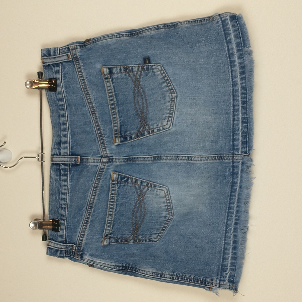 Vintage Abercrombie & Fitch Mini Skirt 2 Denim Blue Jean Cut Off Distressed Y2K - Picture 7 of 12